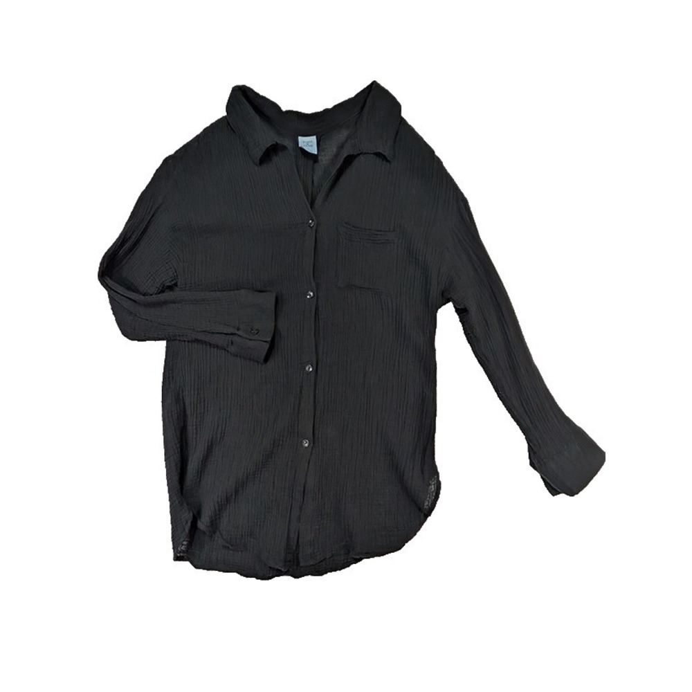 Shade & Shore Top Cover Up Womens M Black Gauzy‎ Coastal Lagenlook Resort Beach